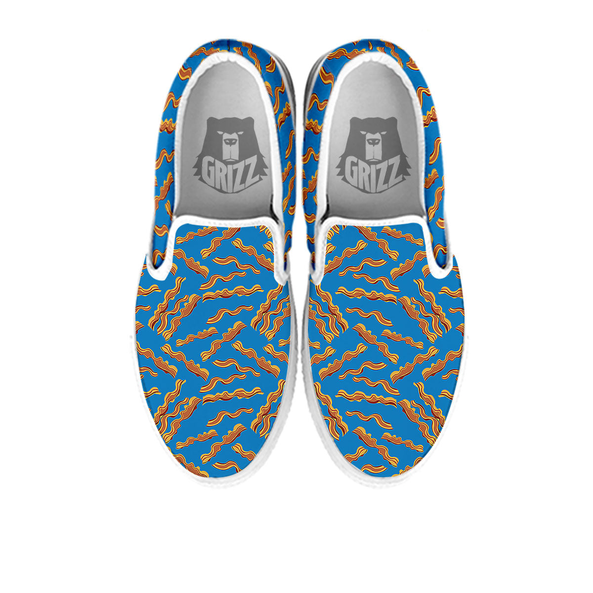 Bacon Blue Crispy Print Pattern White Slip On Shoes-grizzshop