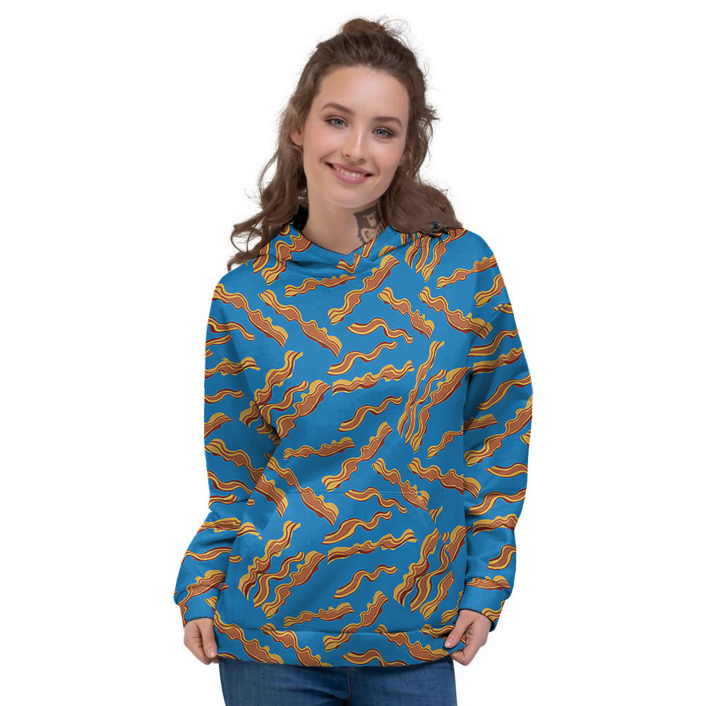 Bacon Blue Crispy Print Pattern Women's Hoodie-grizzshop