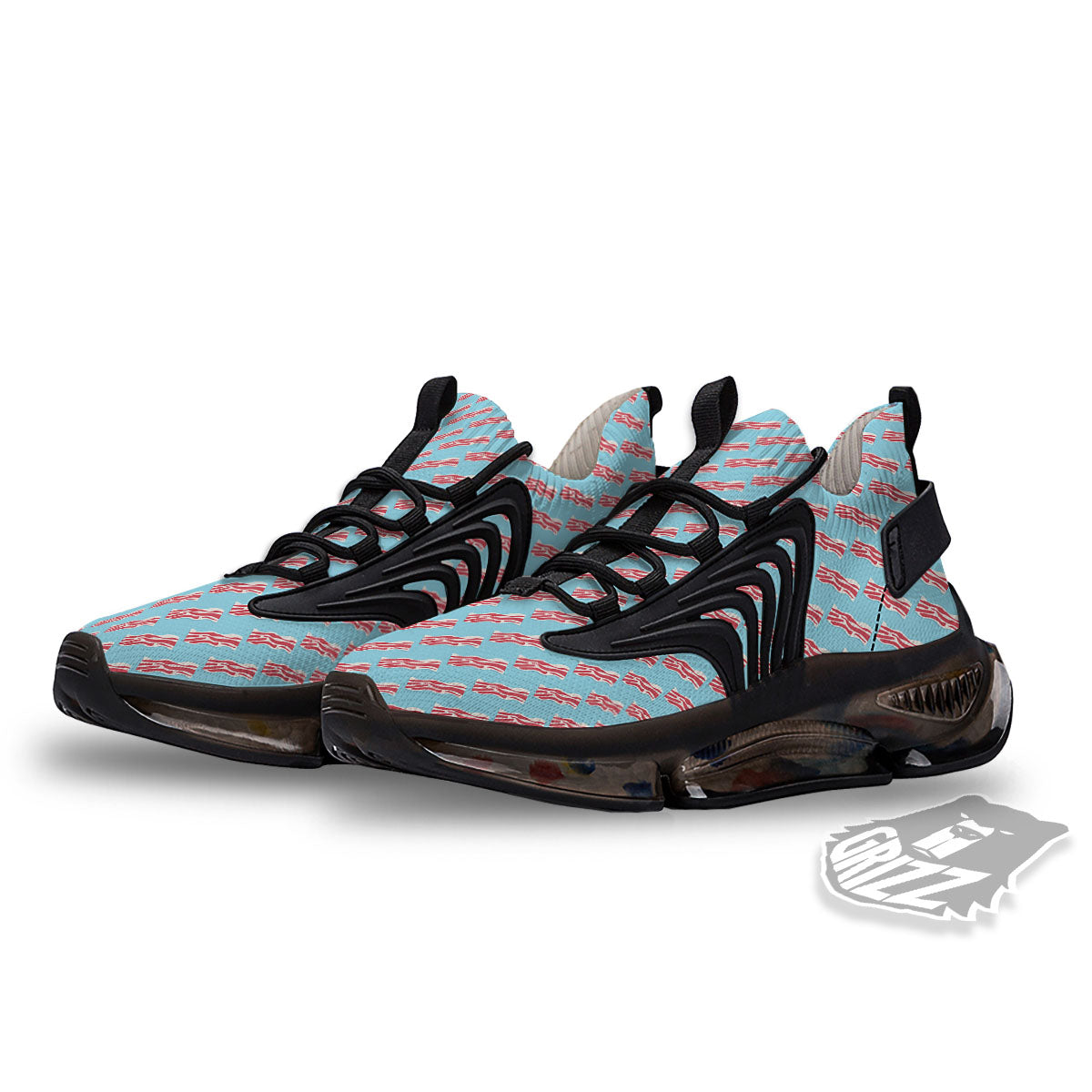 Bacon Blue Print Pattern Black Gym Shoes-grizzshop