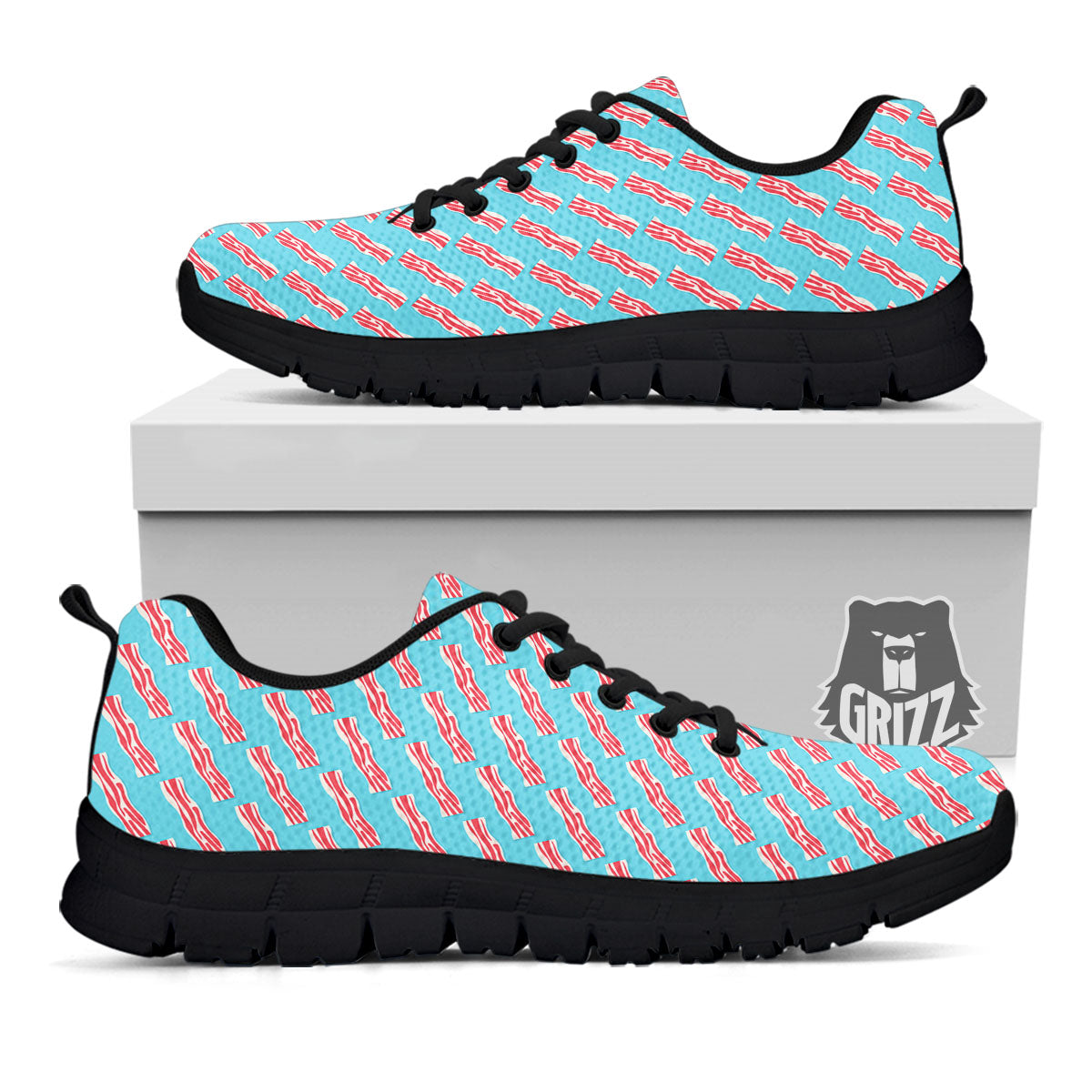 Bacon Blue Print Pattern Black Sneaker-grizzshop