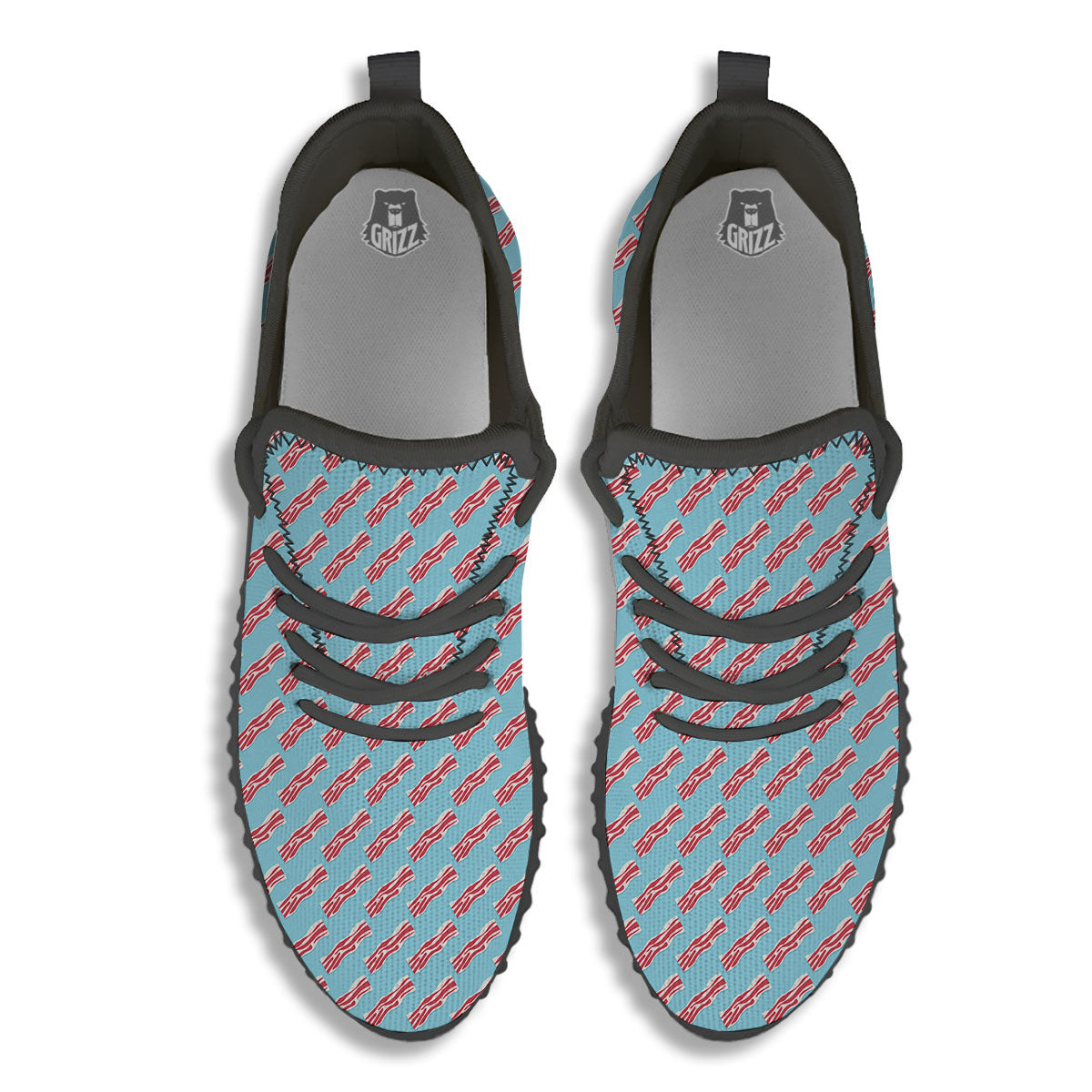 Bacon Blue Print Pattern Black Walking Shoes-grizzshop