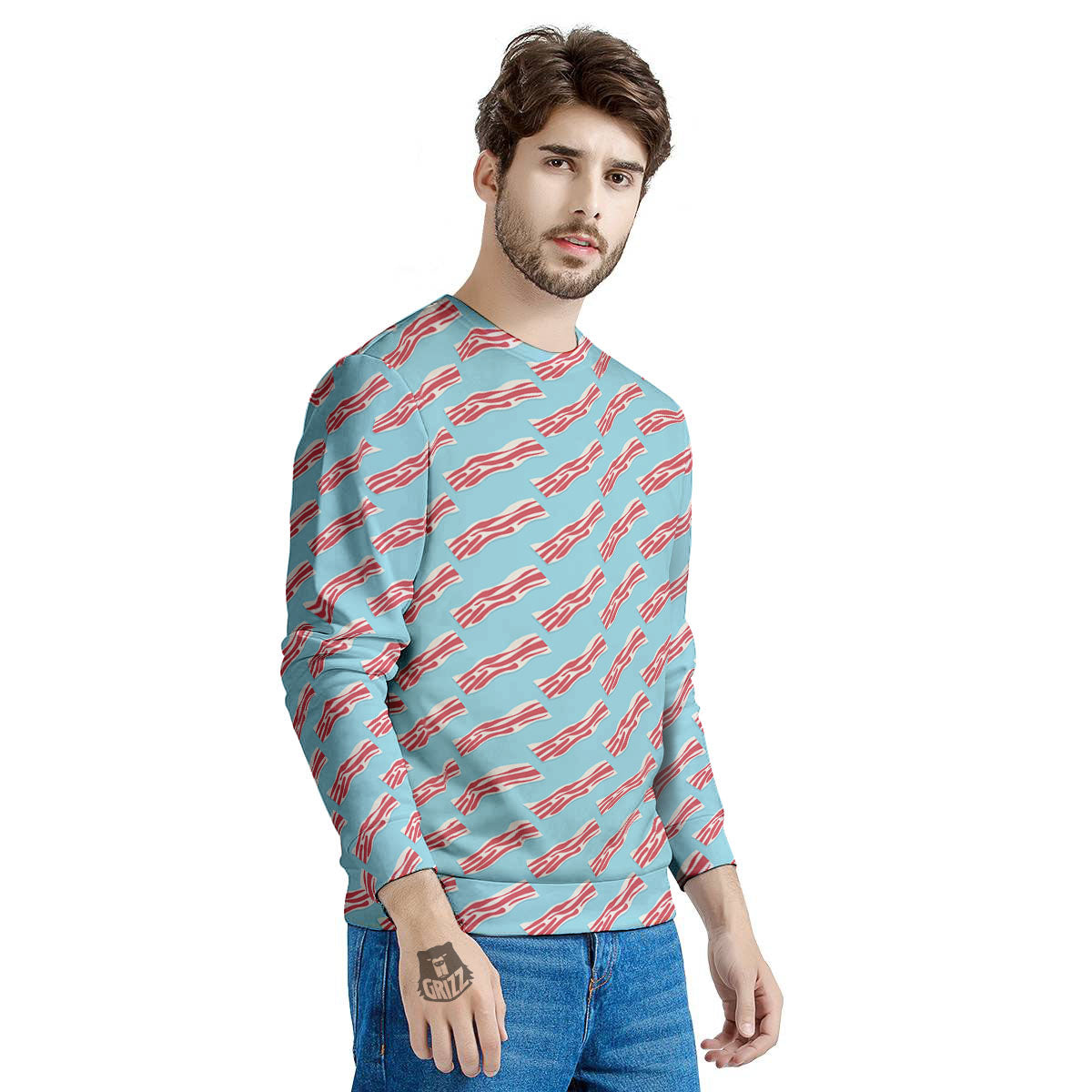 Bacon Blue Print Pattern Men's Sweatshirt-grizzshop