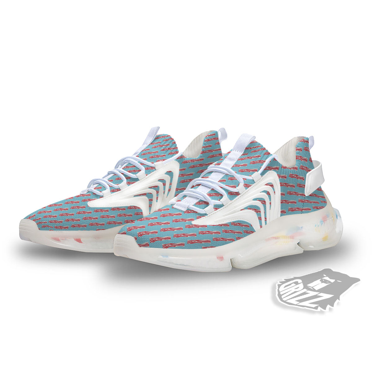 Bacon Blue Print Pattern White Gym Shoes-grizzshop