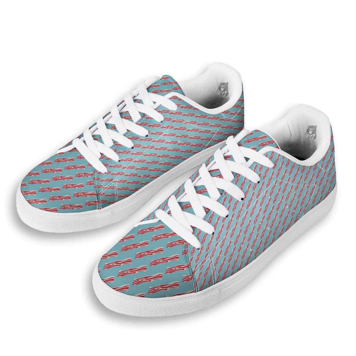 Bacon Blue Print Pattern White Low Top Sneakers-grizzshop