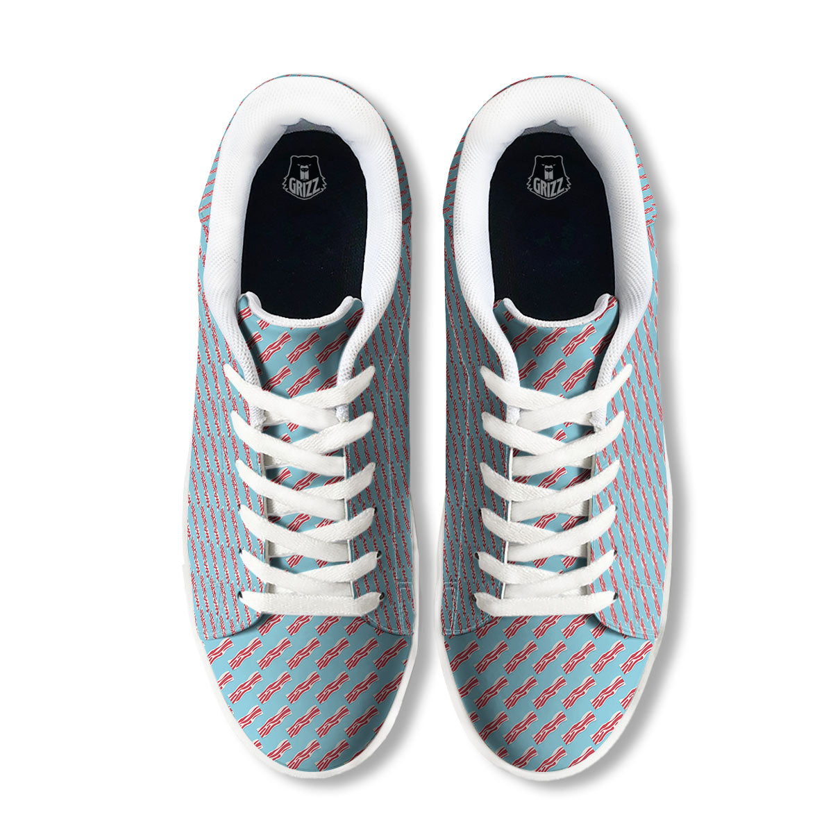 Bacon Blue Print Pattern White Low Top Sneakers-grizzshop