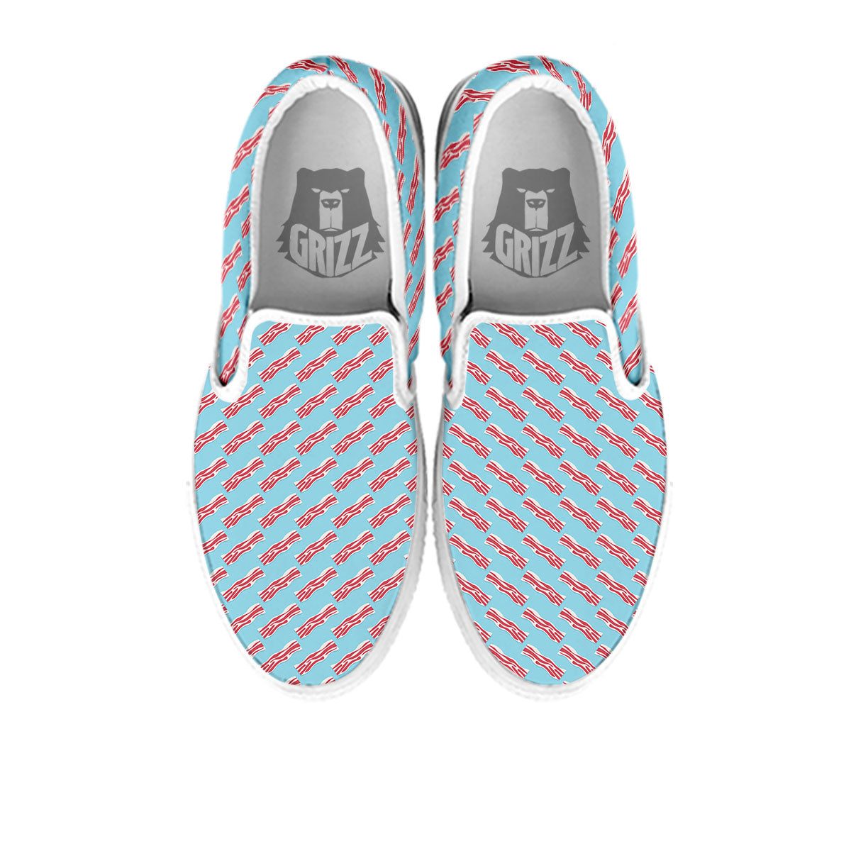 Bacon Blue Print Pattern White Slip On Shoes-grizzshop