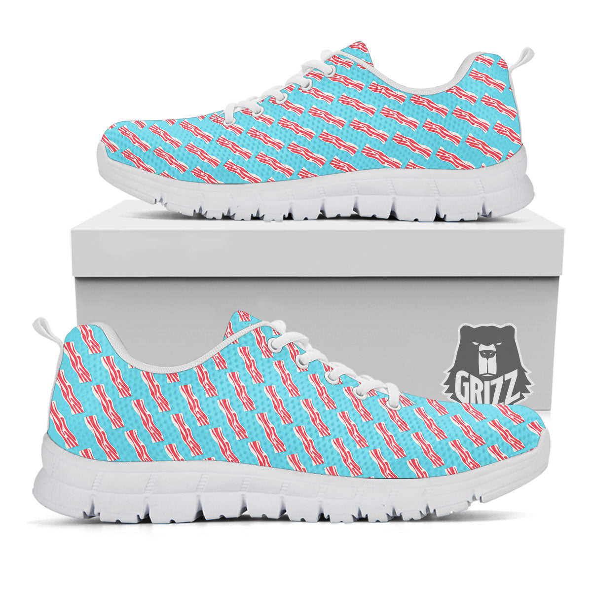Bacon Blue Print Pattern White Sneaker-grizzshop