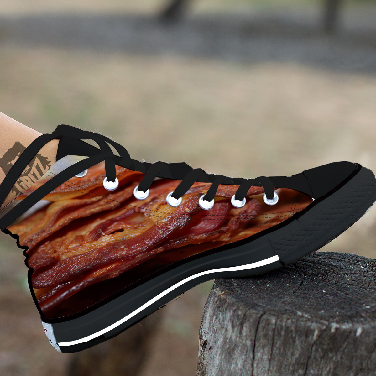 Bacon Crispy Print Black High Top Shoes-grizzshop