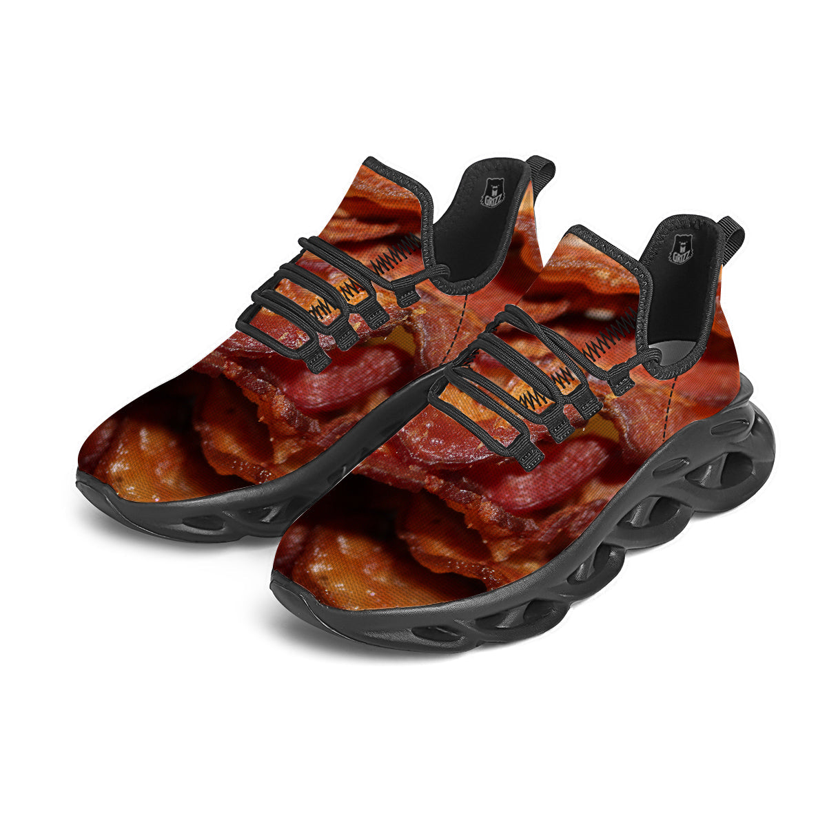 Bacon Crispy Print Black Running Shoes-grizzshop