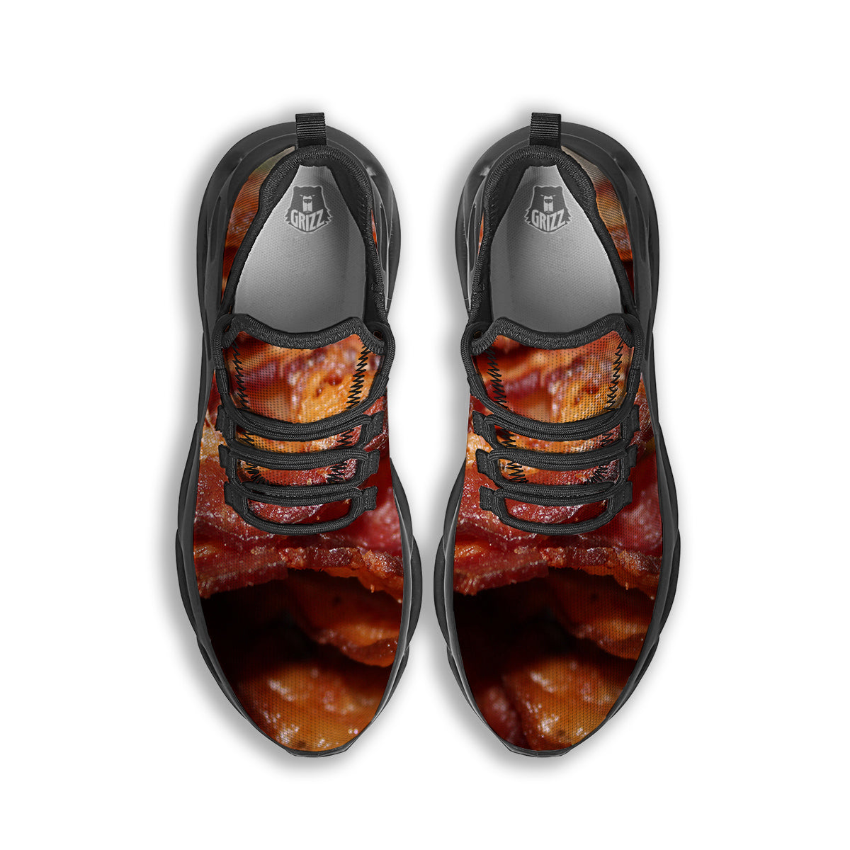 Bacon Crispy Print Black Running Shoes-grizzshop