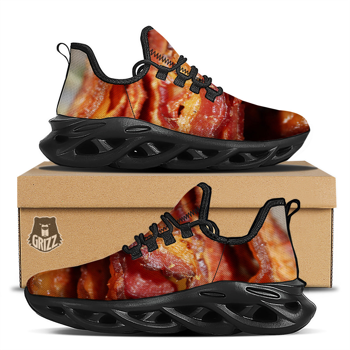 Bacon Crispy Print Black Running Shoes-grizzshop