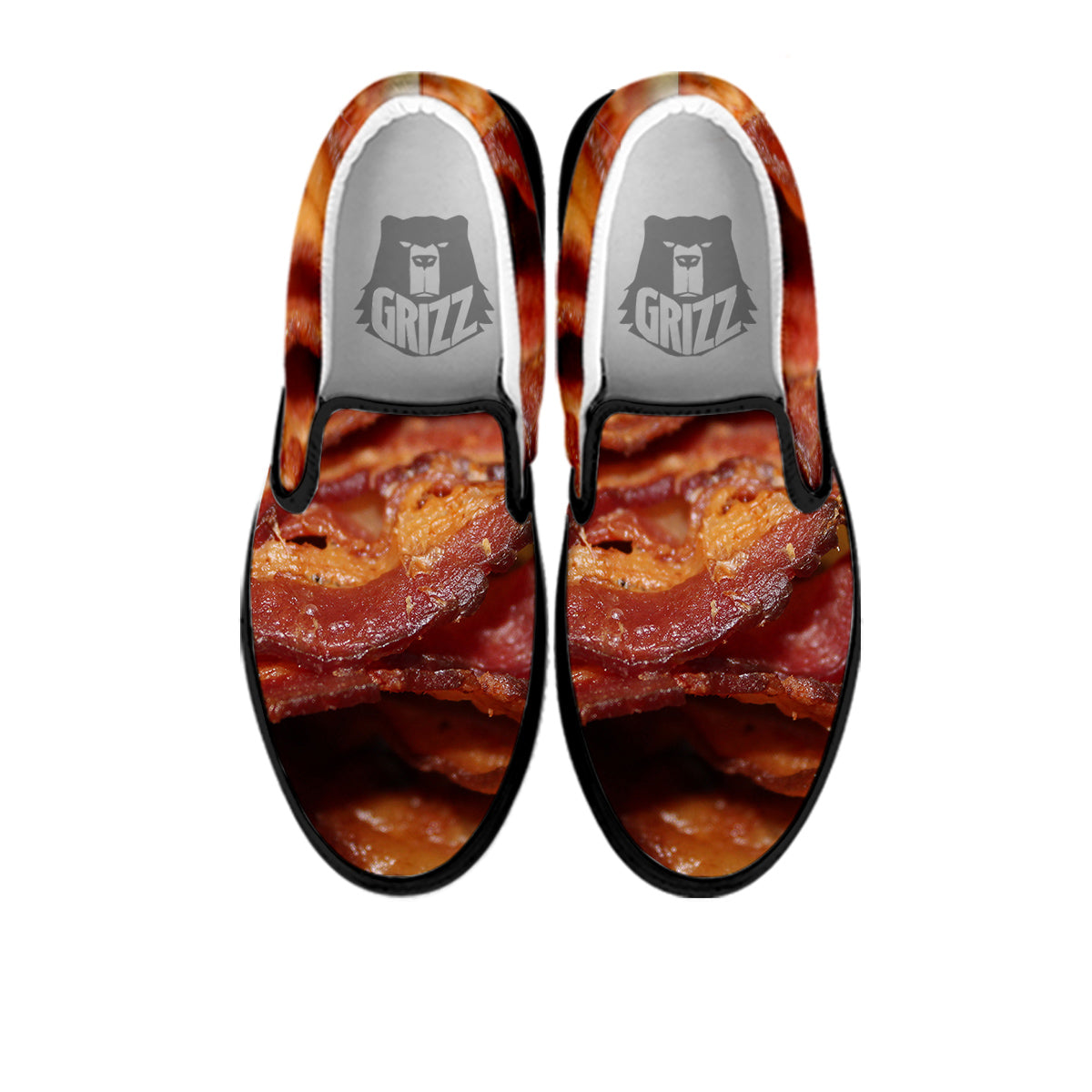 Bacon Crispy Print Black Slip On Shoes-grizzshop