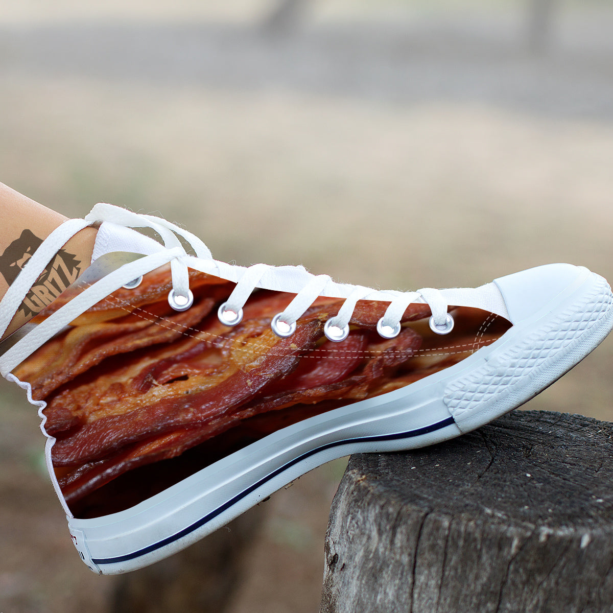 Bacon Crispy Print White High Top Shoes-grizzshop
