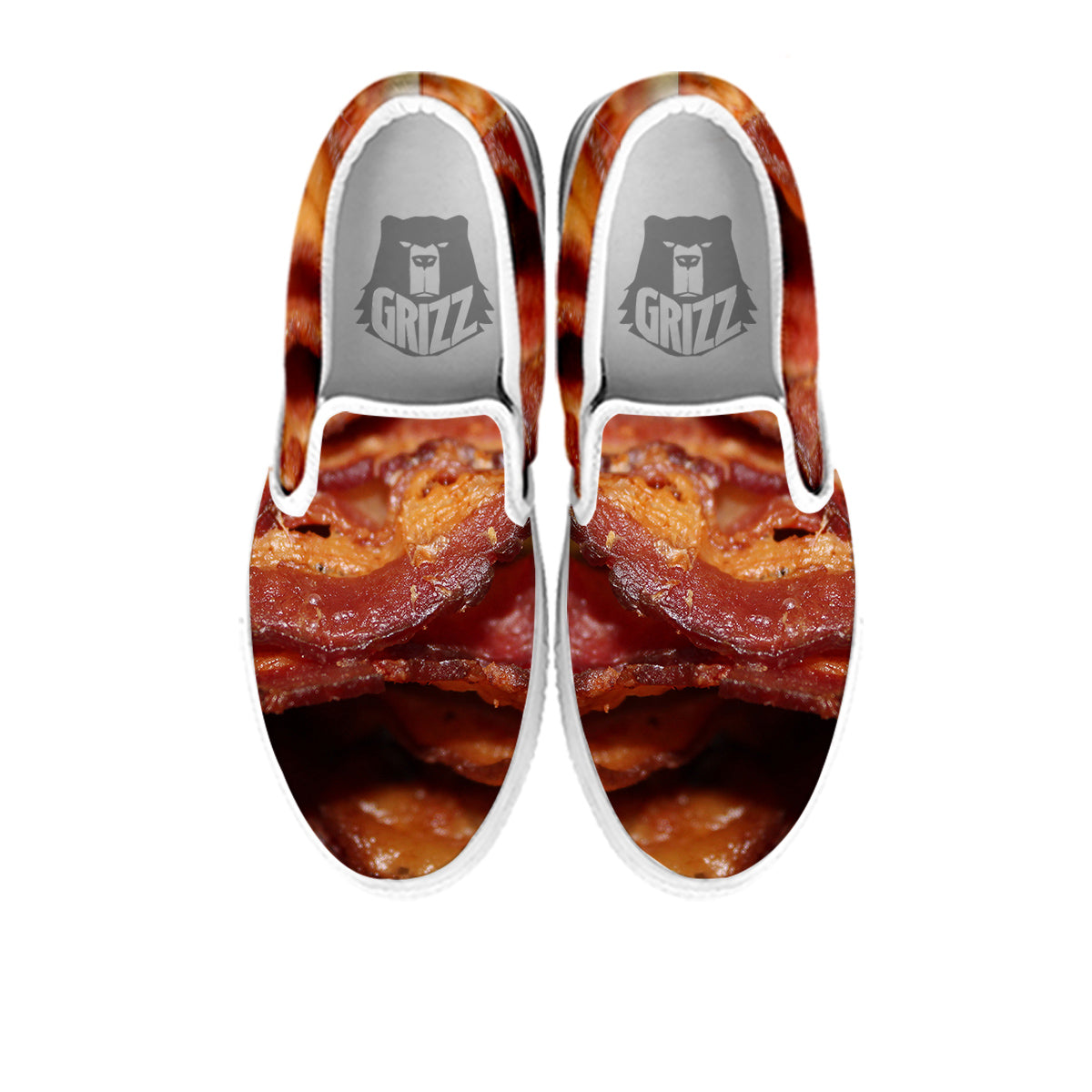 Bacon Crispy Print White Slip On Shoes-grizzshop