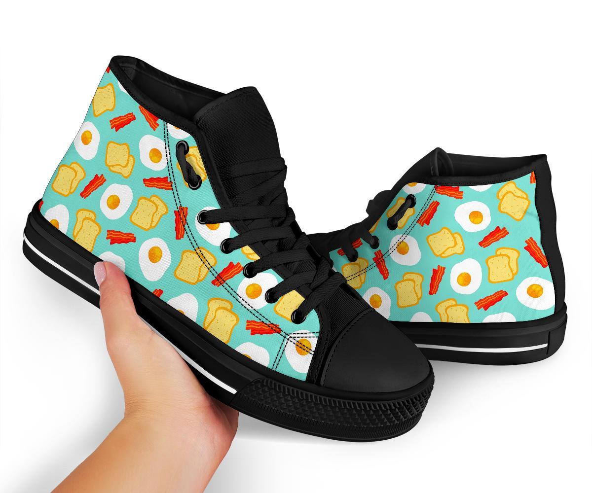 Bacon Egg Bread Pattern Print Men Women's High Top Shoes-grizzshop