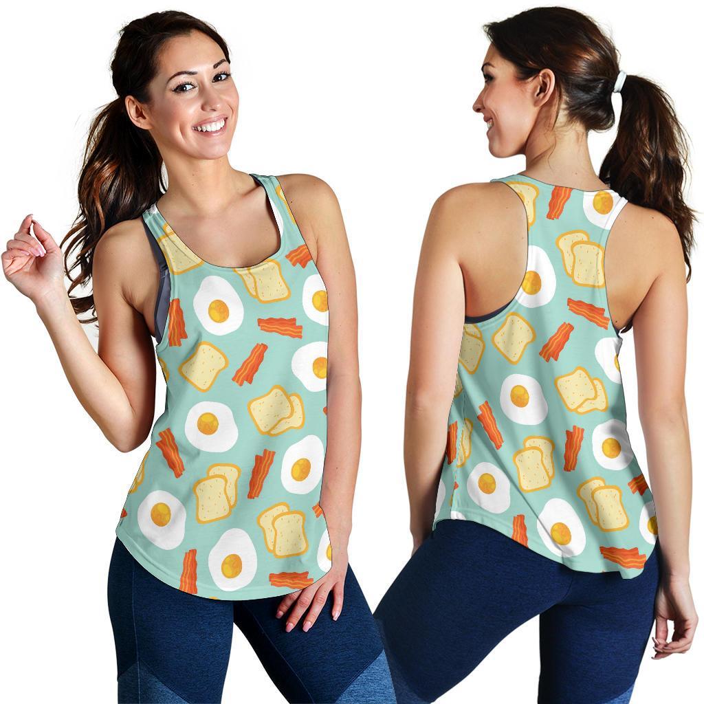 Bacon Egg Bread Pattern Print Racerback Tank Tops-grizzshop