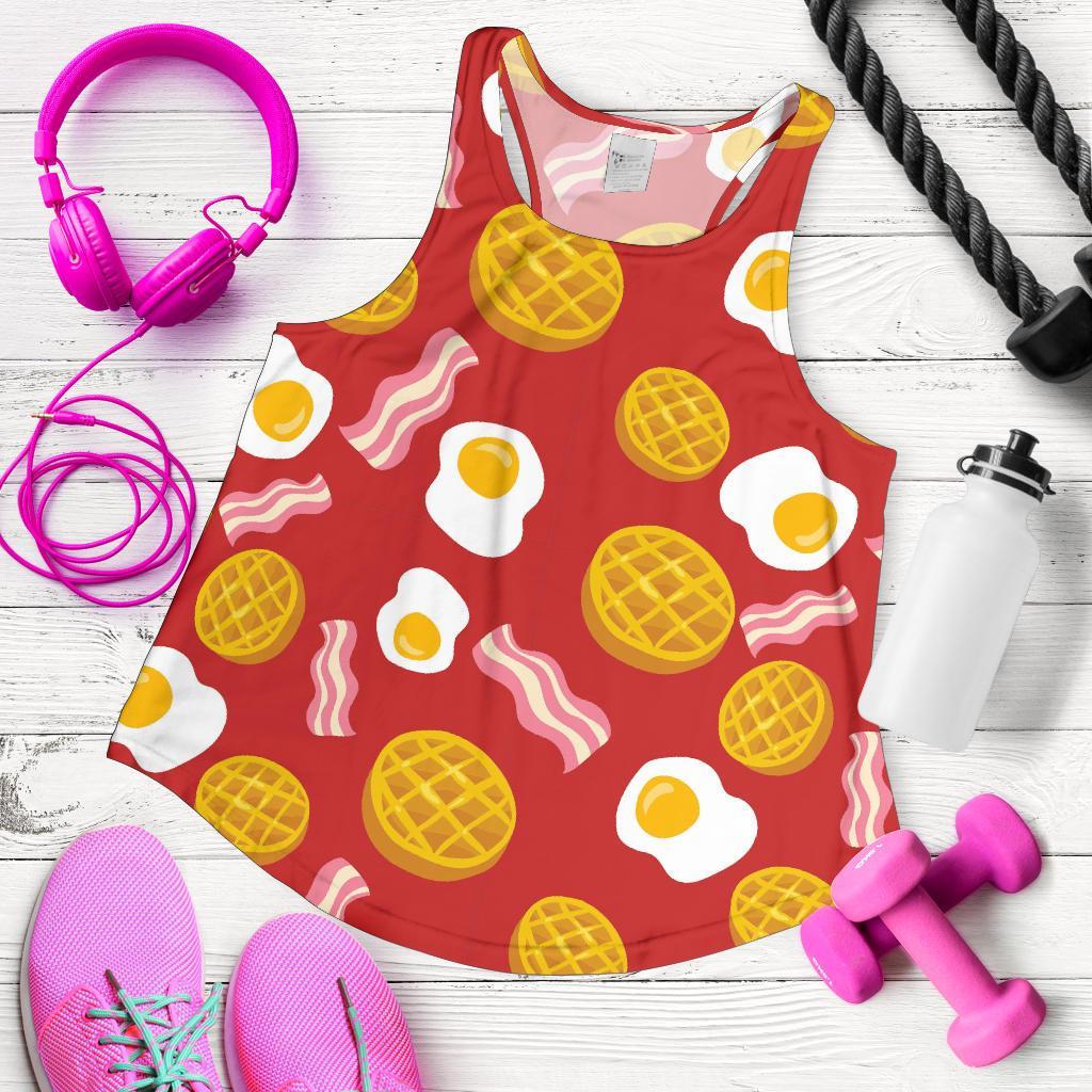 Bacon Egg Pancake Pattern Print Racerback Tank Tops-grizzshop