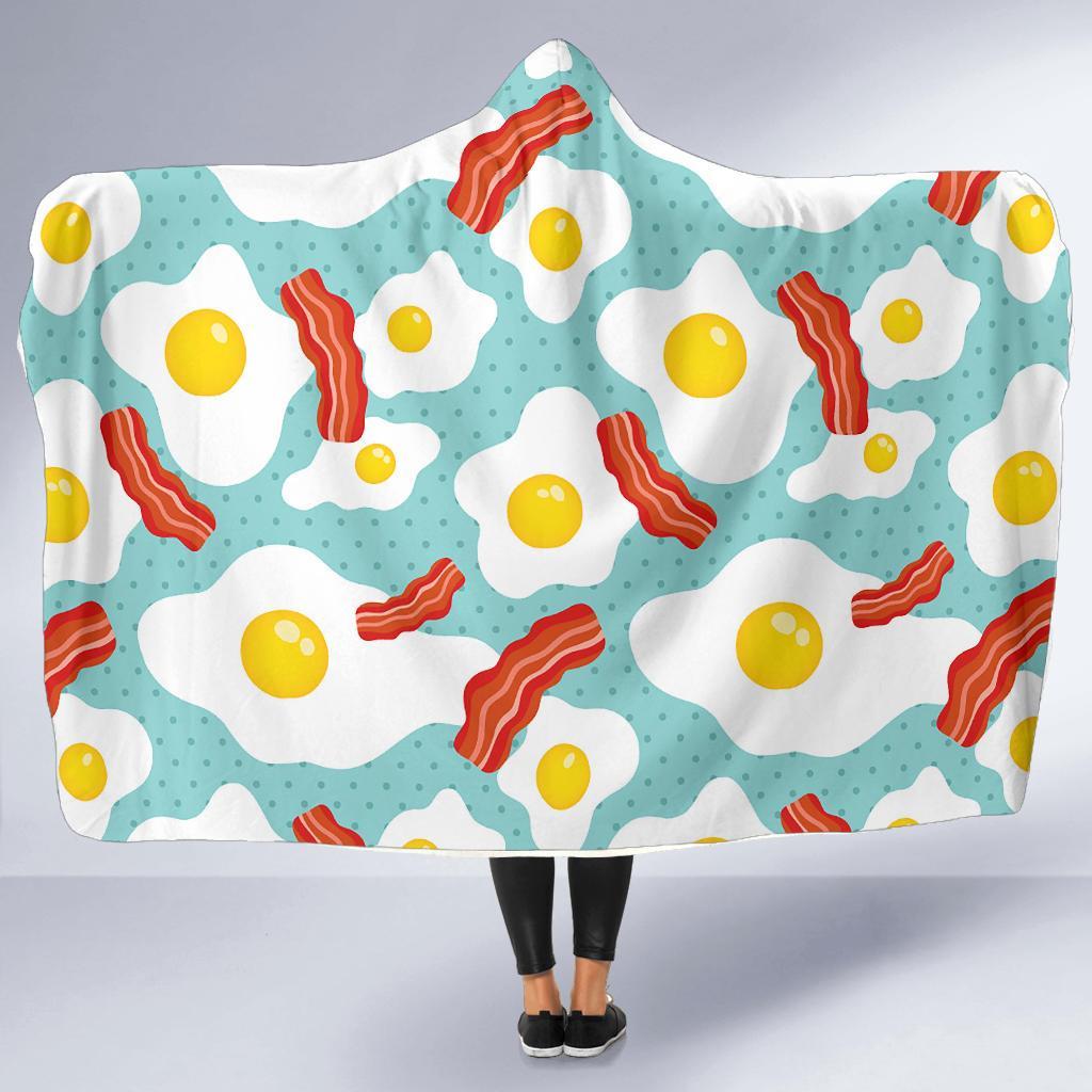 Bacon Egg Pattern Print Hooded Blanket-grizzshop