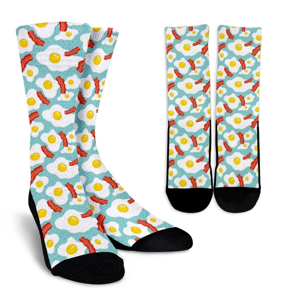 Bacon Egg Pattern Print Unisex Crew Socks-grizzshop