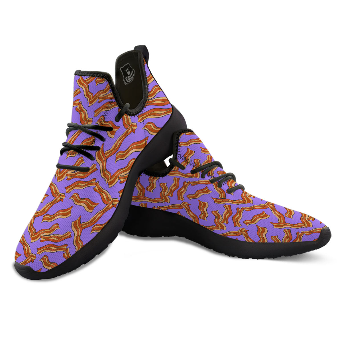 Bacon Purple Print Pattern Black Athletic Shoes-grizzshop