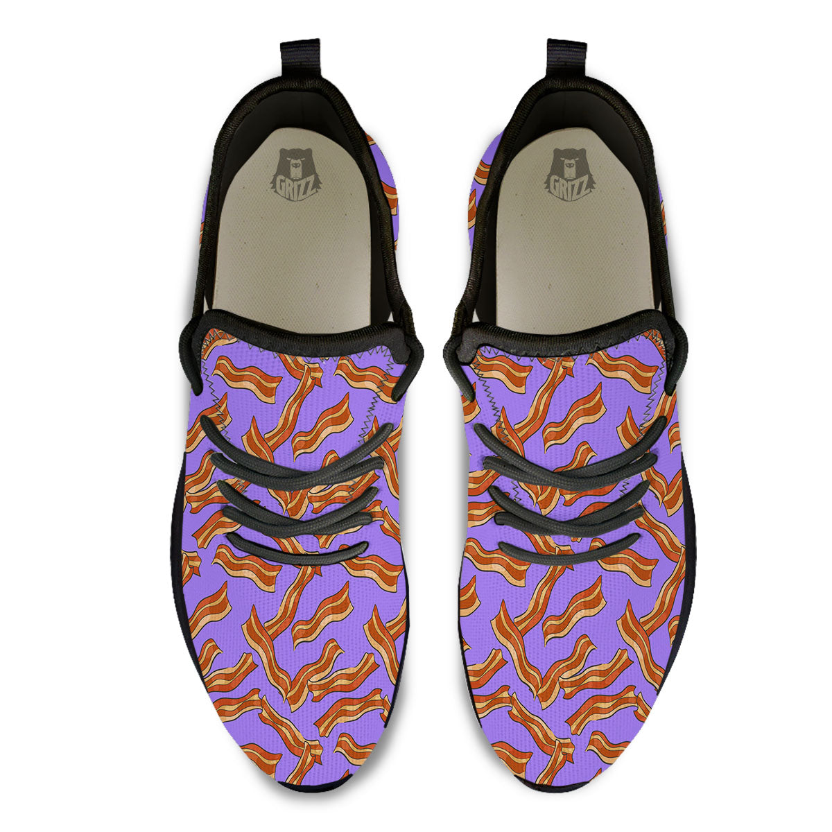 Bacon Purple Print Pattern Black Athletic Shoes-grizzshop