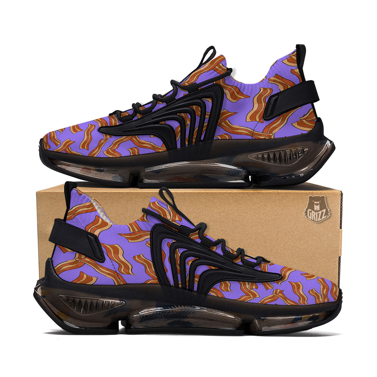 Bacon Purple Print Pattern Black Gym Shoes-grizzshop