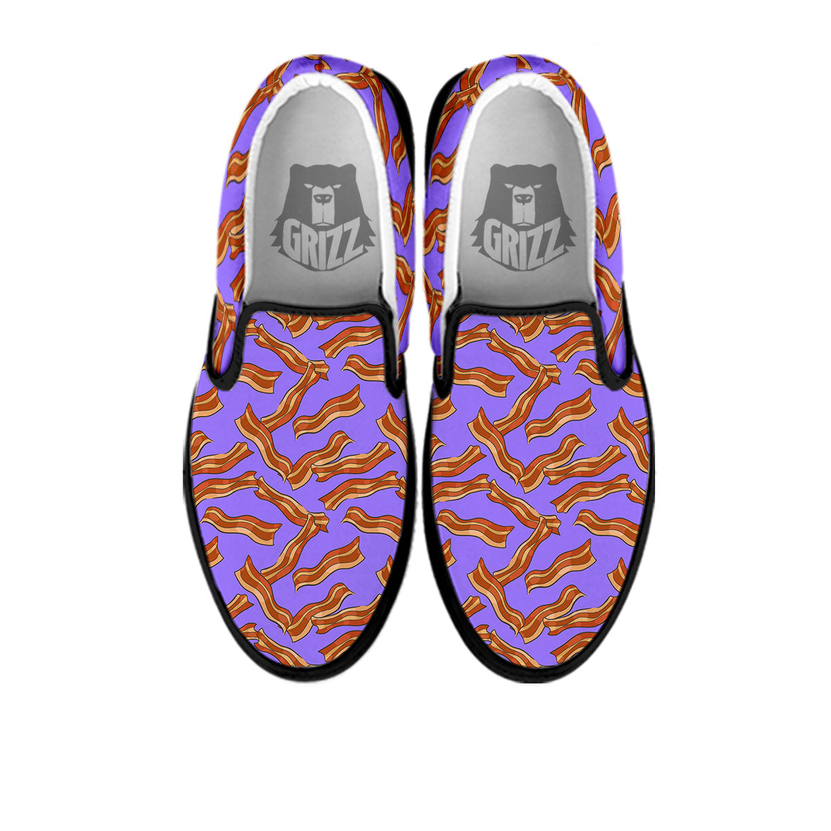 Bacon Purple Print Pattern Black Slip On Shoes-grizzshop