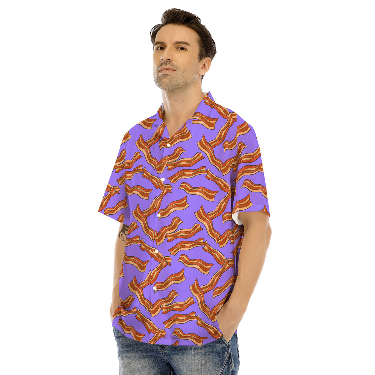Bacon Purple Print Pattern Men's Hawaiian Shirt-grizzshop