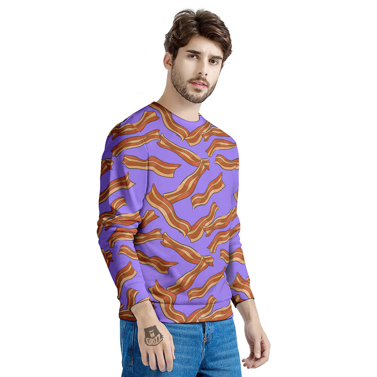 Bacon Purple Print Pattern Men's Sweatshirt-grizzshop