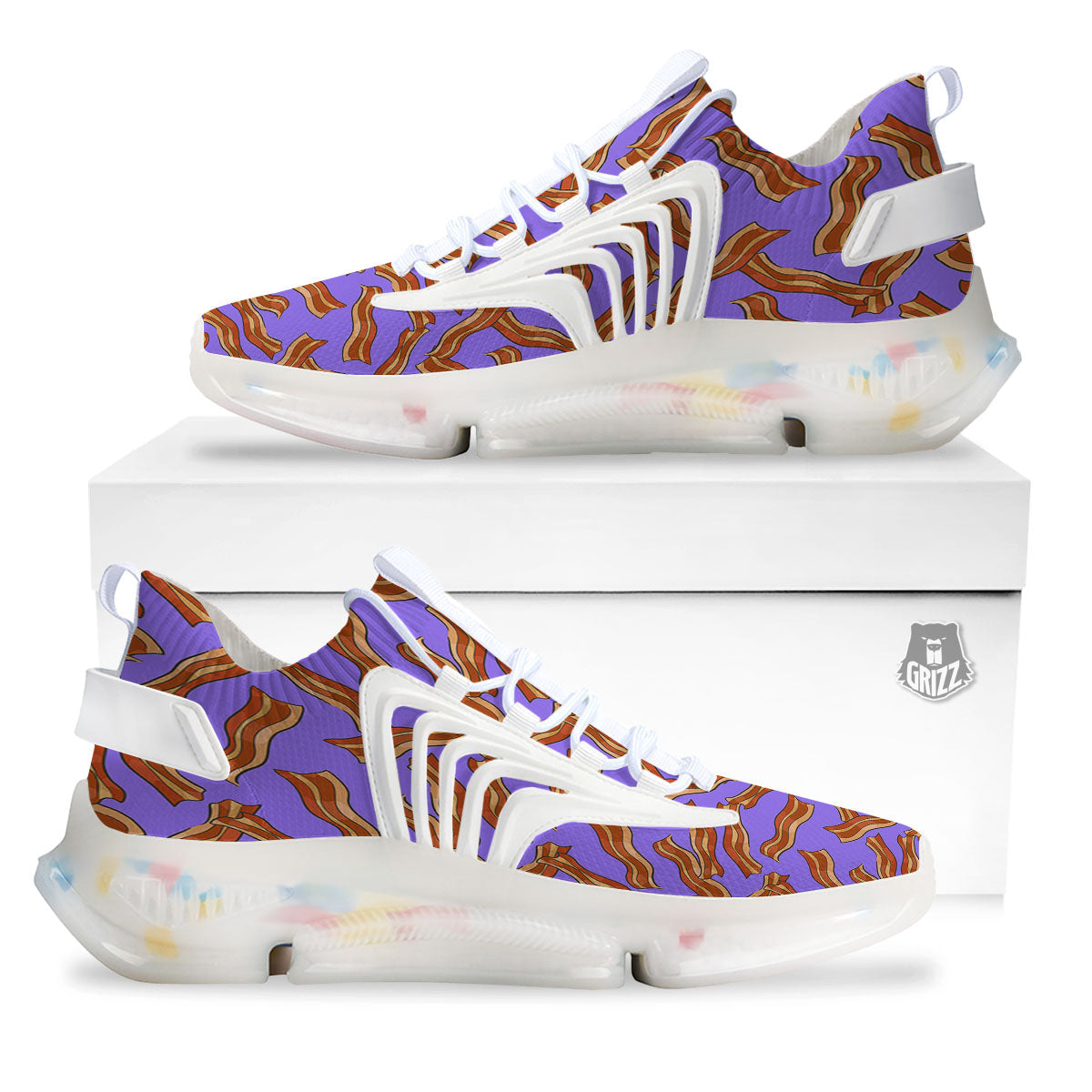 Bacon Purple Print Pattern White Gym Shoes-grizzshop