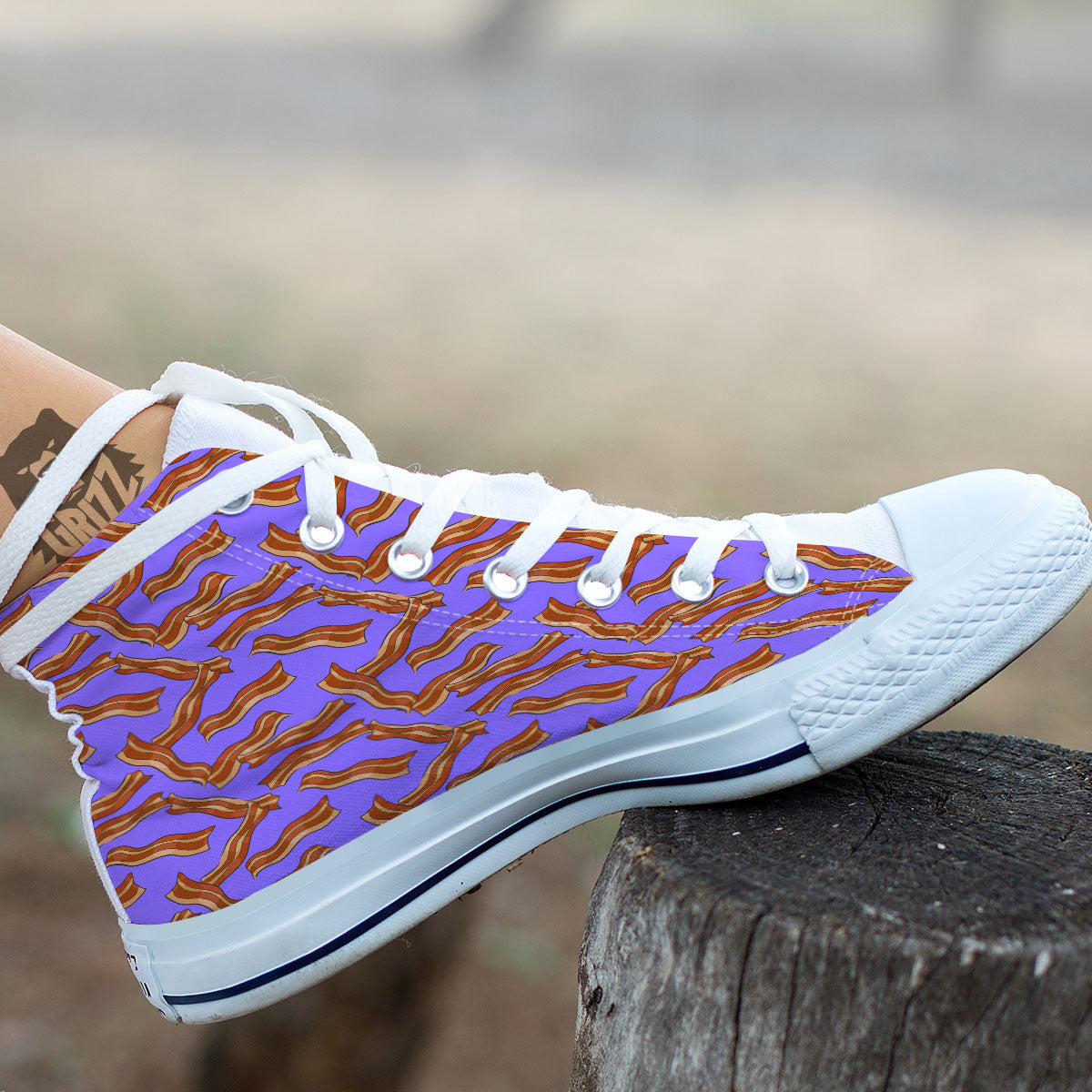 Bacon Purple Print Pattern White High Top Shoes-grizzshop