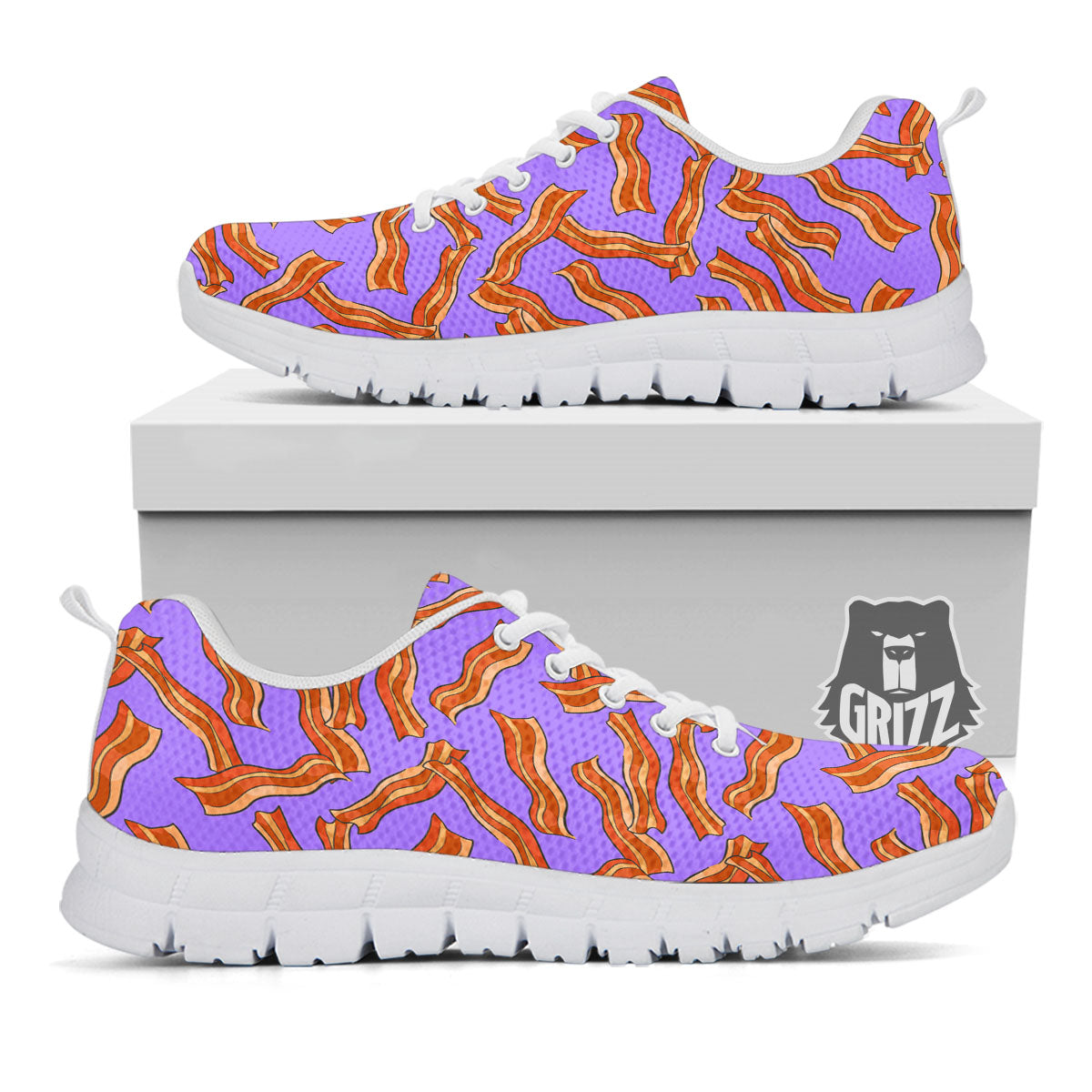 Bacon Purple Print Pattern White Sneaker-grizzshop