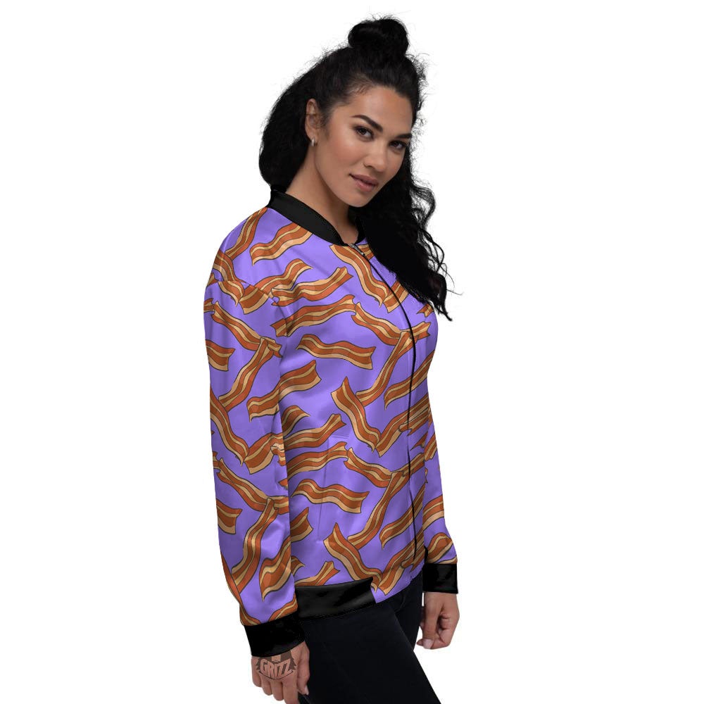 Bacon Purple Print Pattern Women's Bomber Jacket-grizzshop