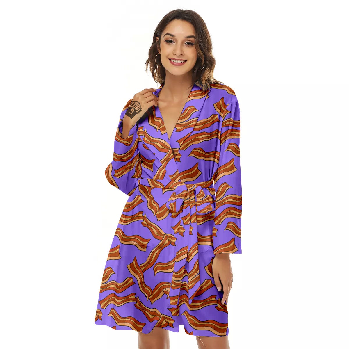 Bacon Purple Print Pattern Women's Robe-grizzshop