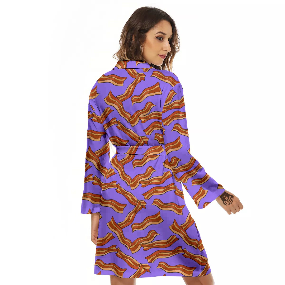 Bacon Purple Print Pattern Women's Robe-grizzshop