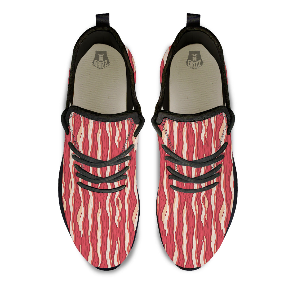 Bacon Texture Print Pattern Black Athletic Shoes-grizzshop
