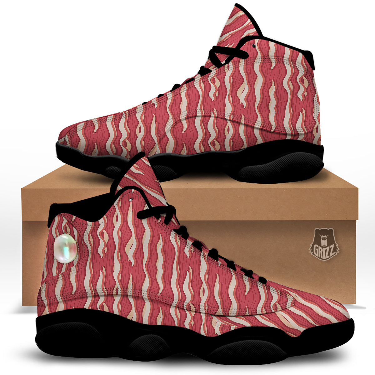 Bacon Texture Print Pattern Black Basketball Shoes-grizzshop