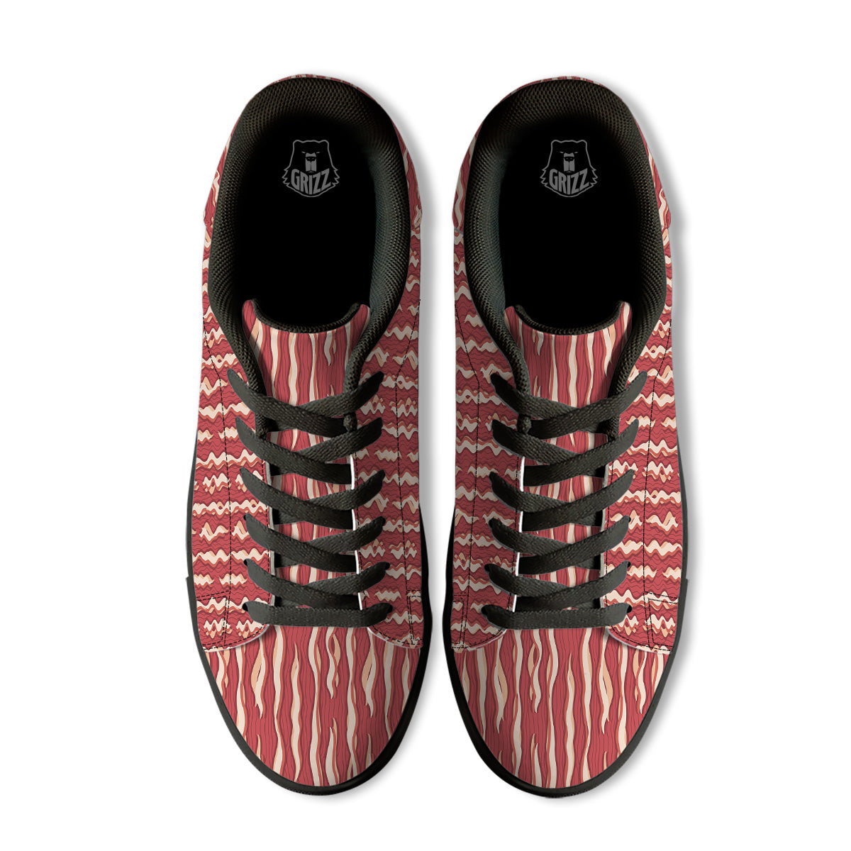 Bacon Texture Print Pattern Black Low Top Sneakers-grizzshop