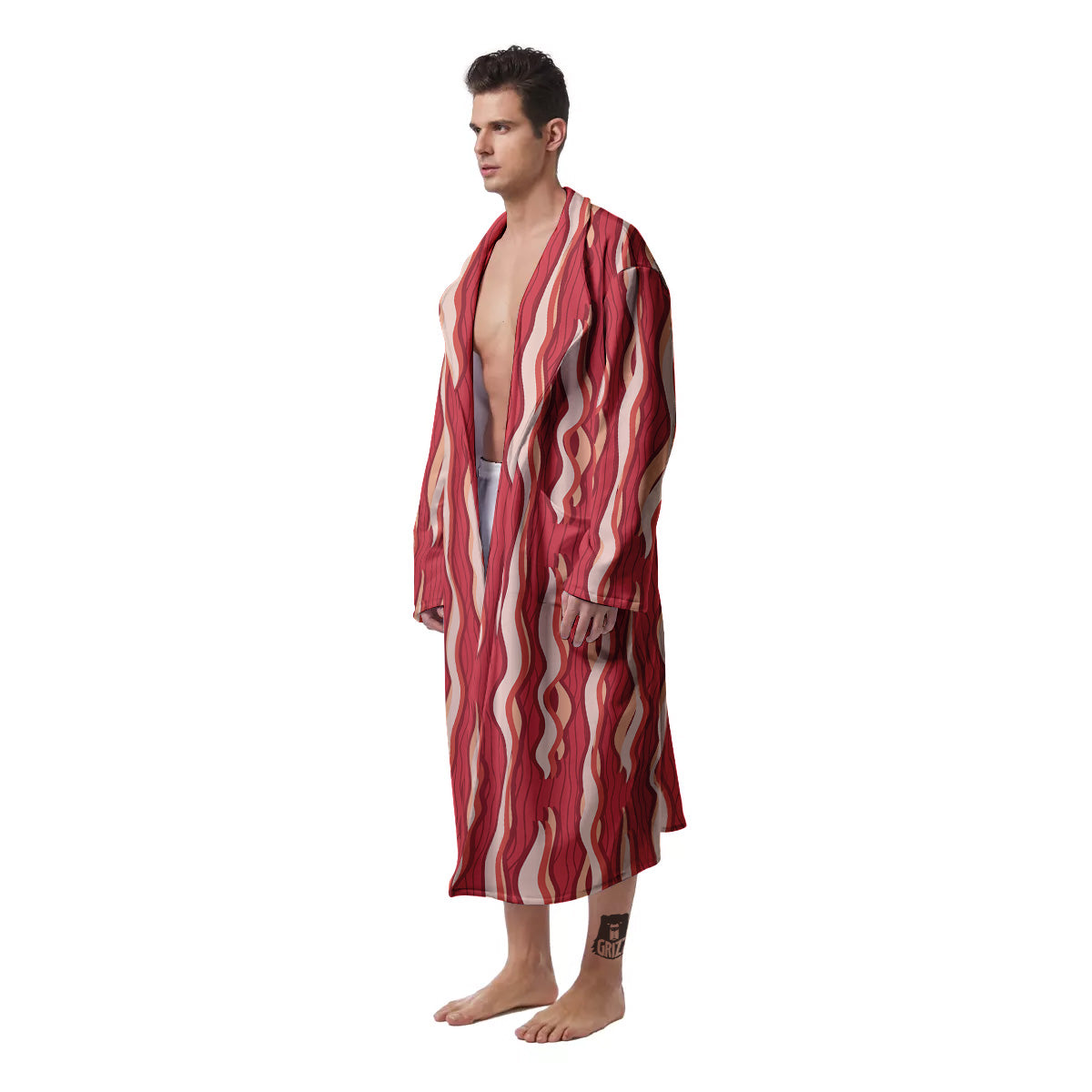 Bacon Texture Print Pattern Men's Robe-grizzshop