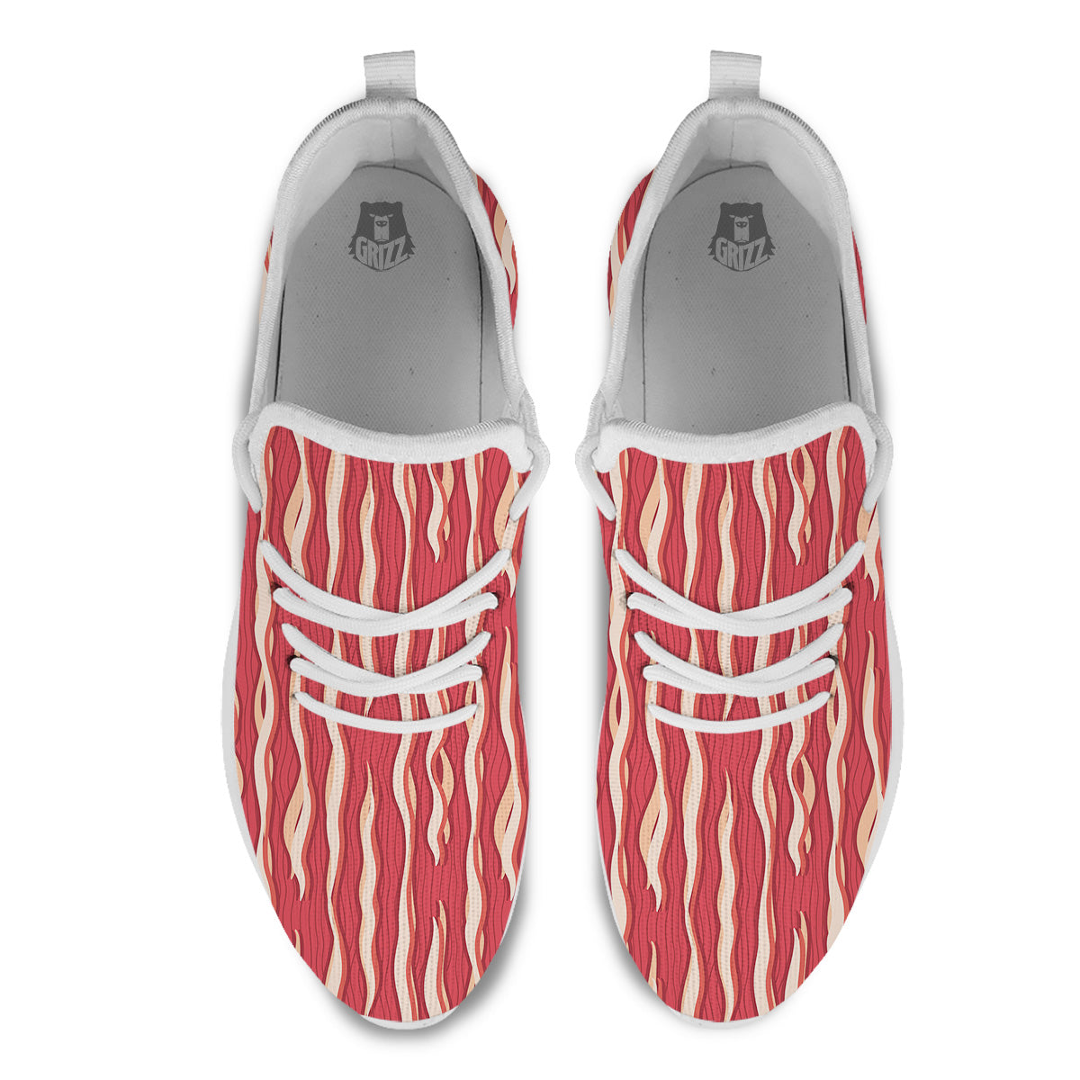 Bacon Texture Print Pattern White Athletic Shoes-grizzshop
