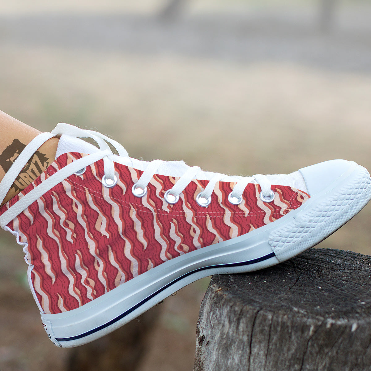 Bacon Texture Print Pattern White High Top Shoes-grizzshop