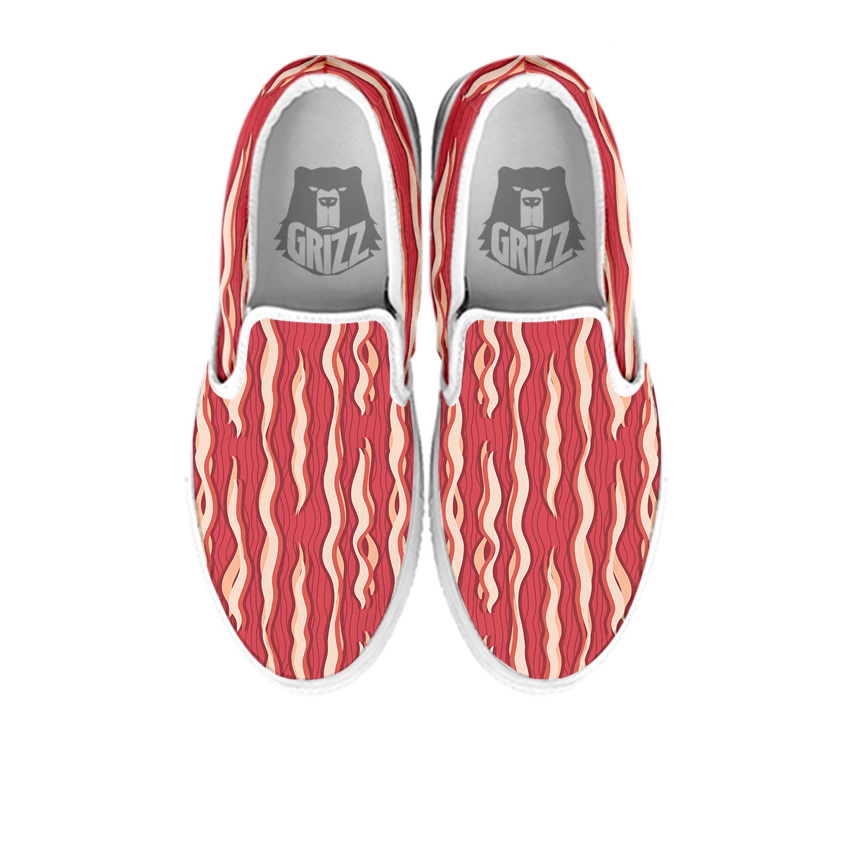 Bacon Texture Print Pattern White Slip On Shoes-grizzshop