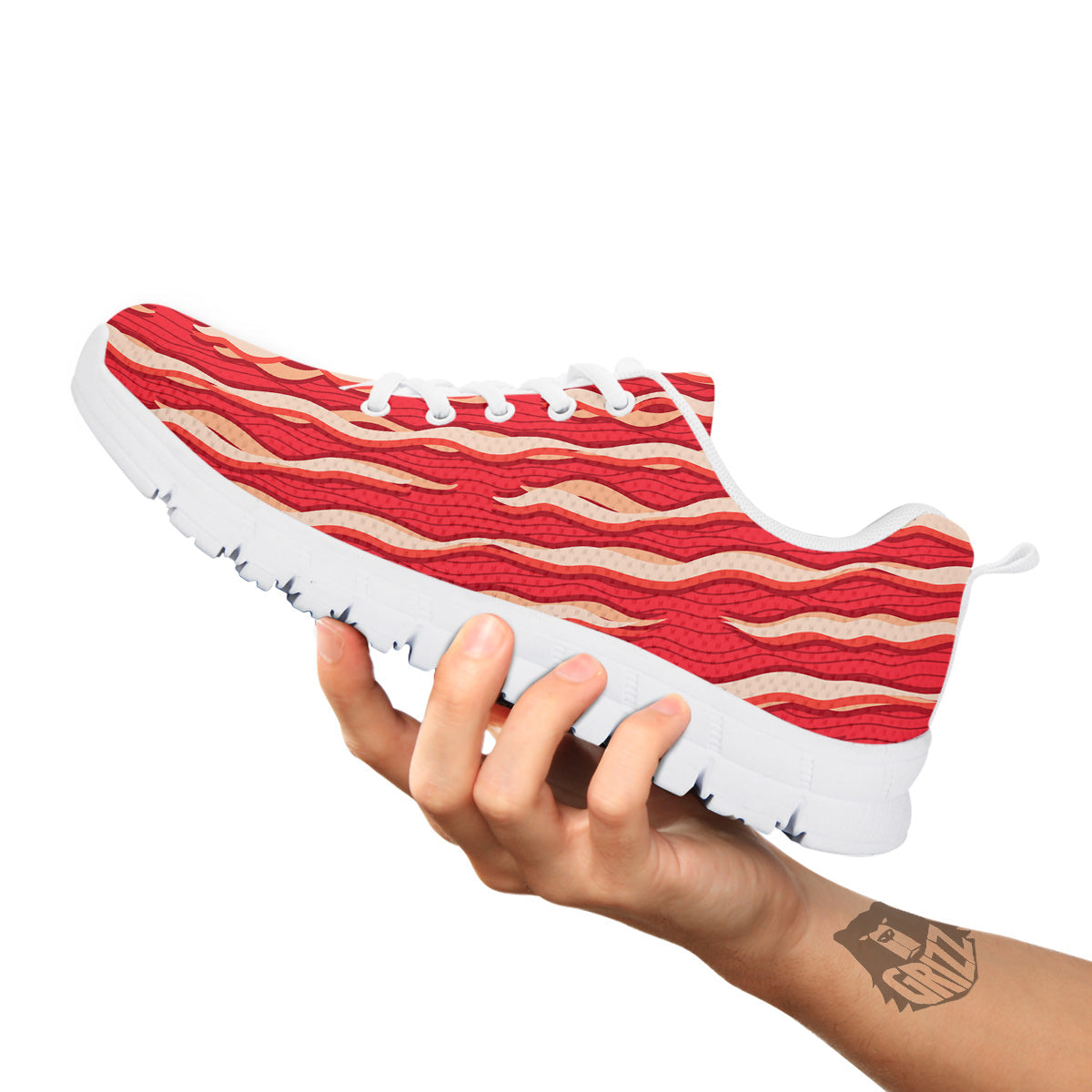 Bacon Texture Print Pattern White Sneaker-grizzshop