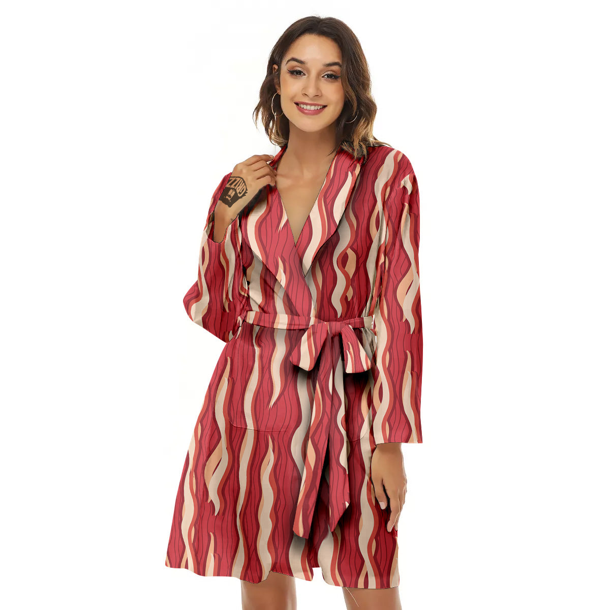 Bacon Texture Print Pattern Women's Robe-grizzshop