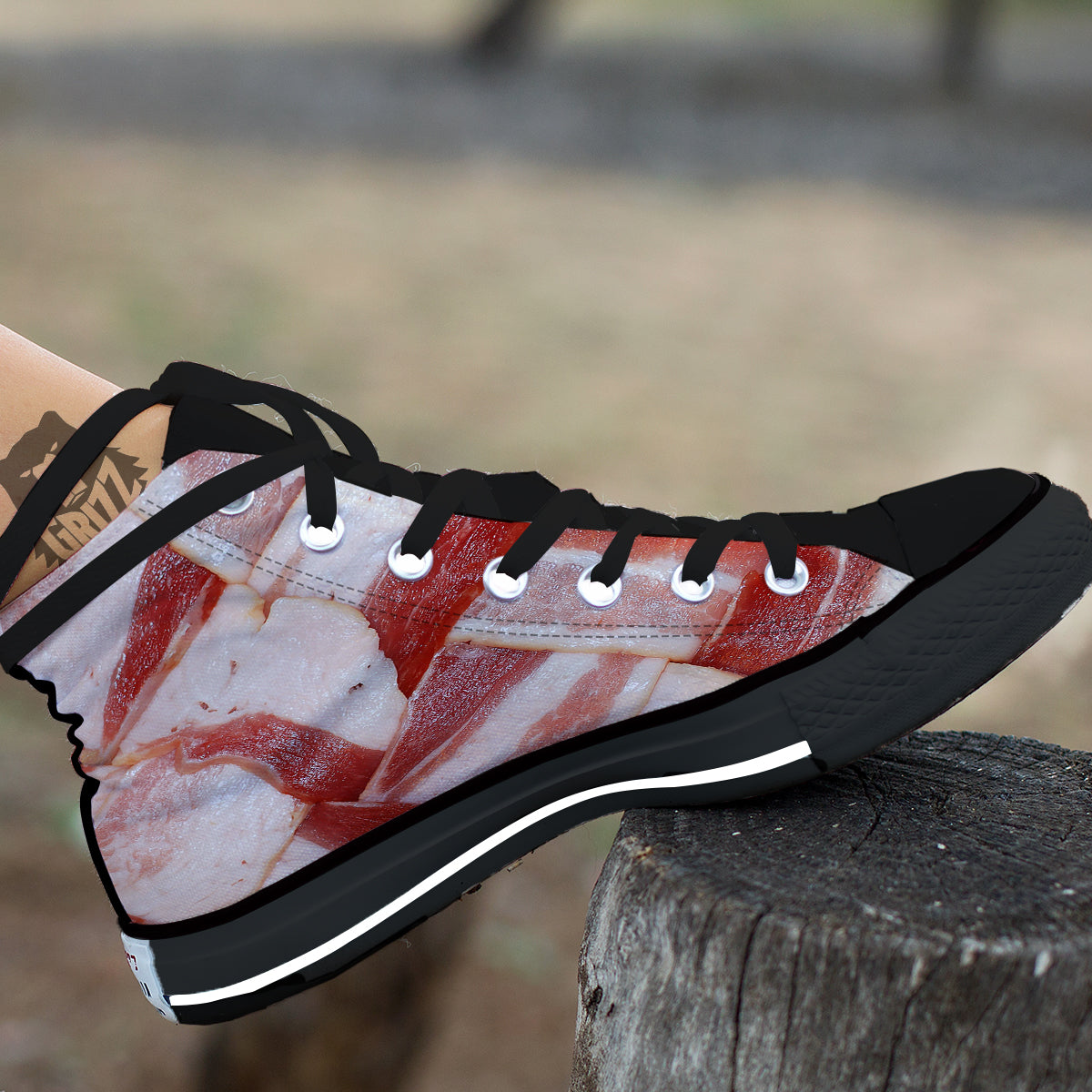Bacon Weaving Print Black High Top Shoes-grizzshop