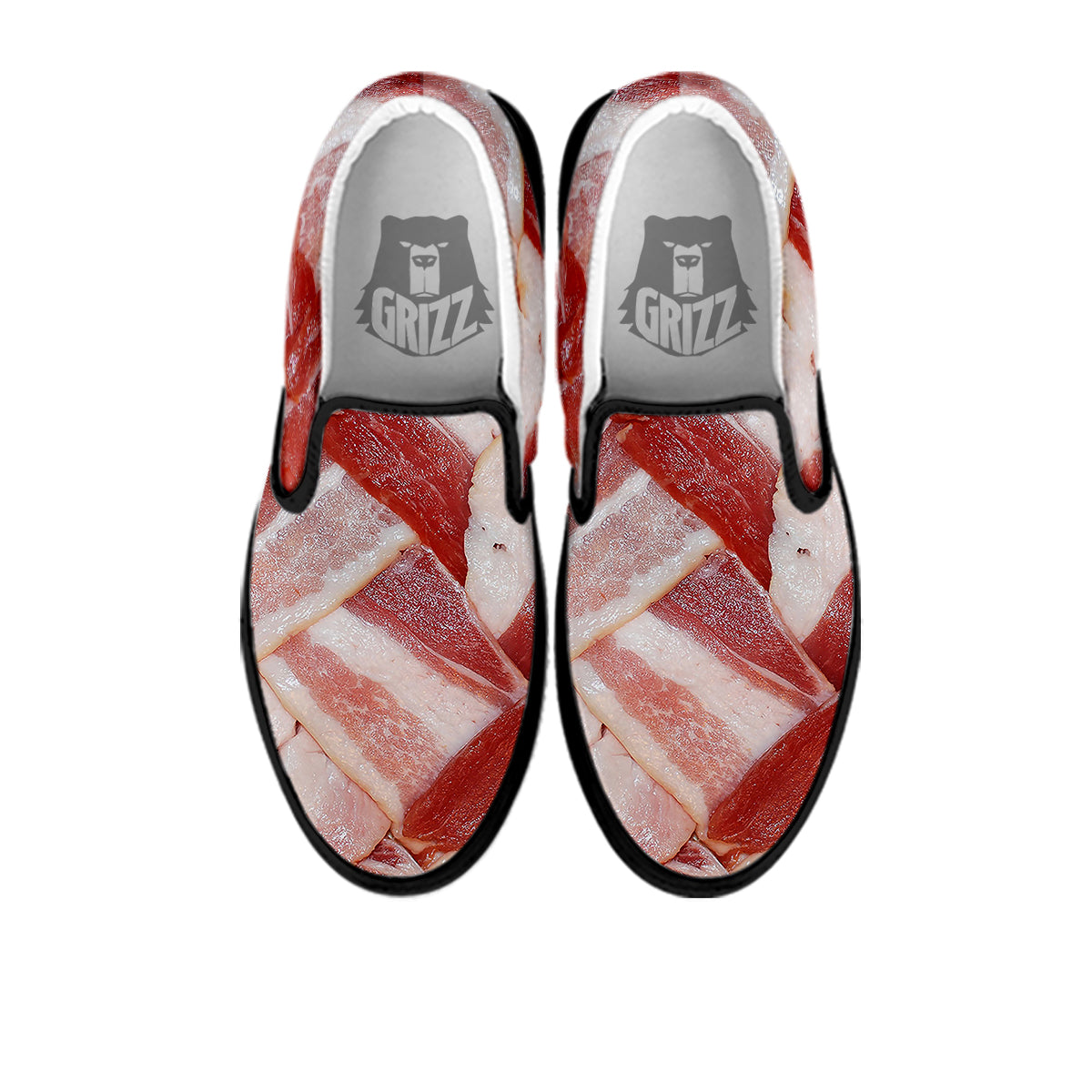 Bacon Weaving Print Black Slip On Shoes-grizzshop