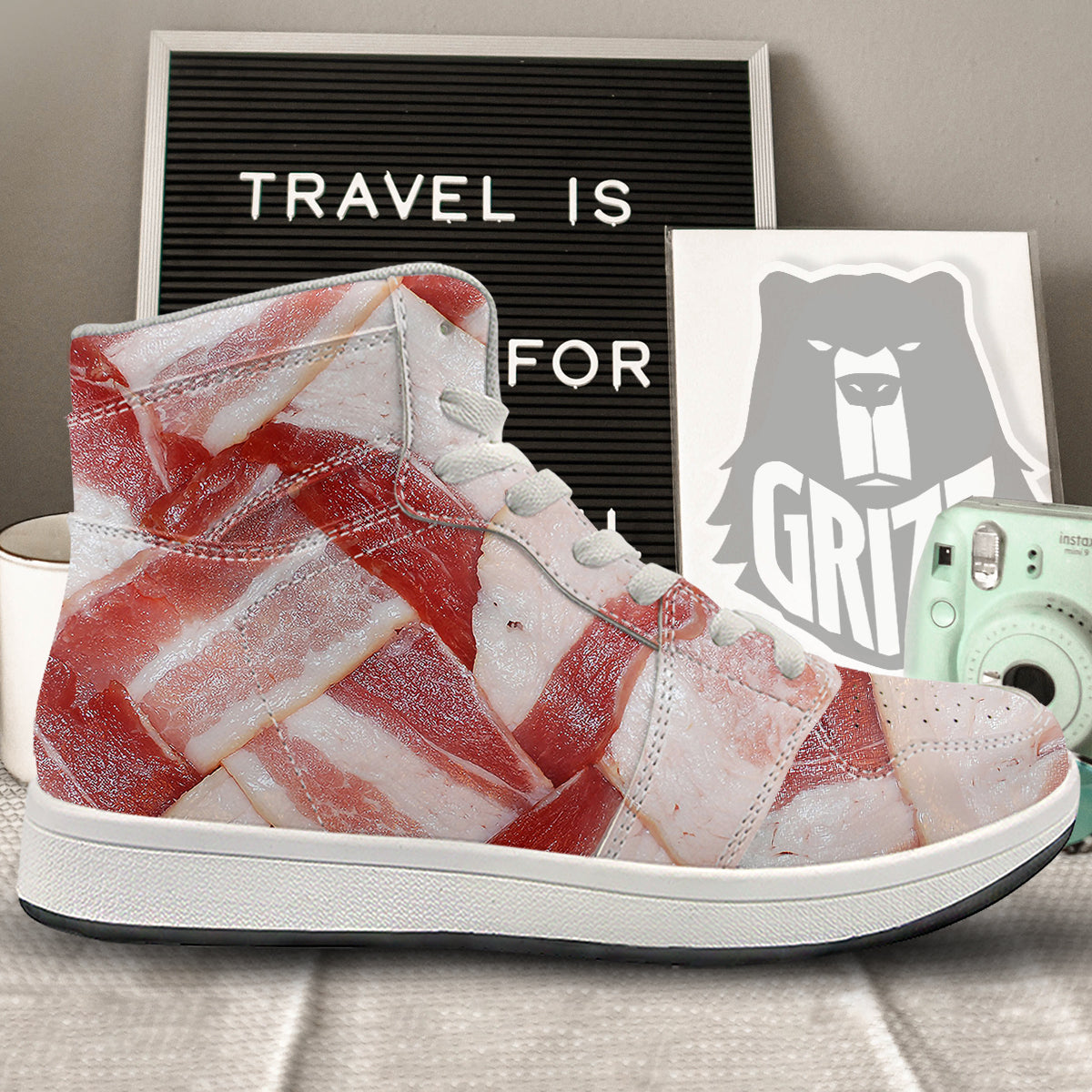 Bacon Weaving Print High Top Sneakers-grizzshop