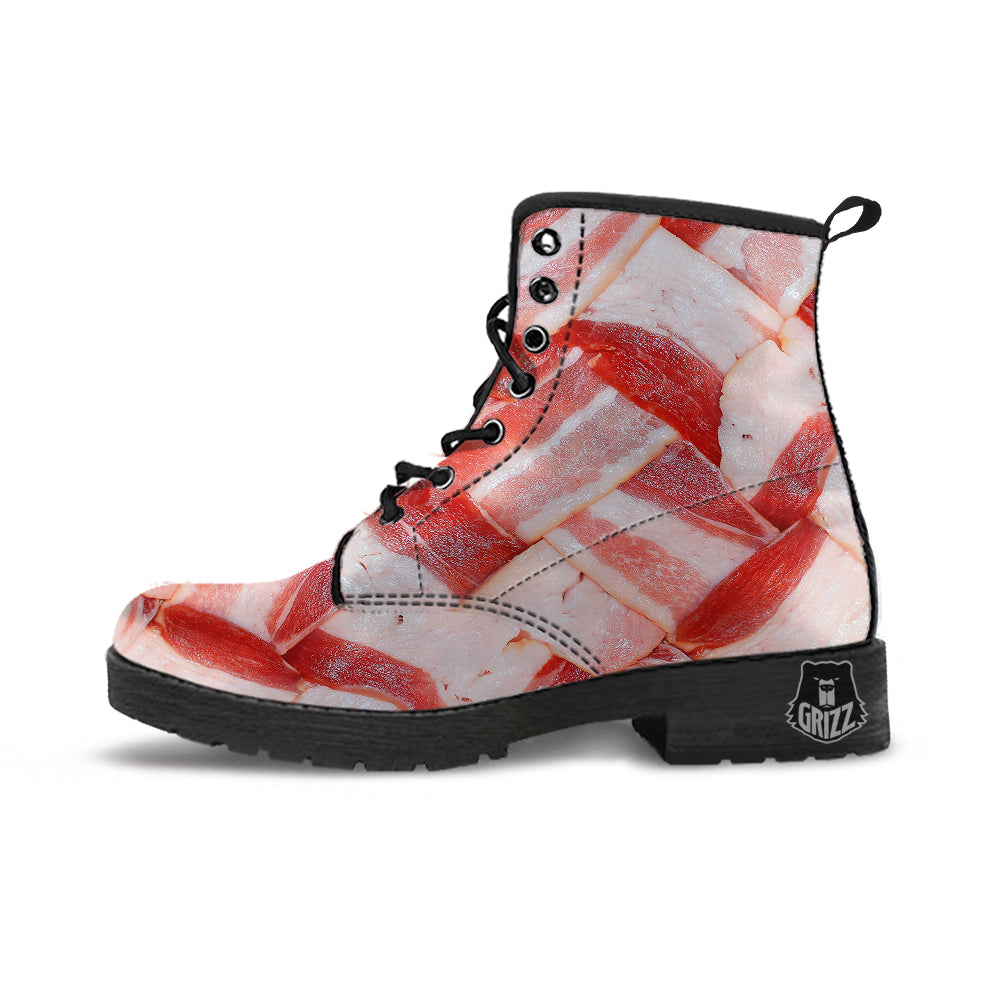 Bacon Weaving Print Leather Boots-grizzshop