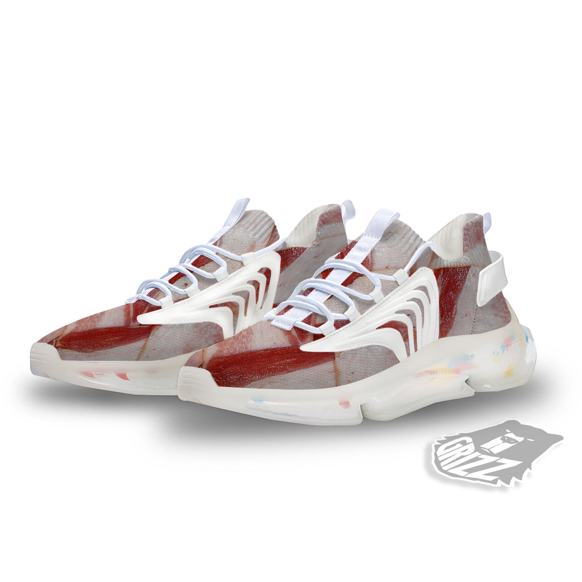 Bacon Weaving Print White Gym Shoes-grizzshop