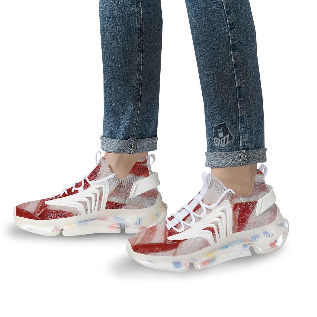 Bacon Weaving Print White Gym Shoes-grizzshop